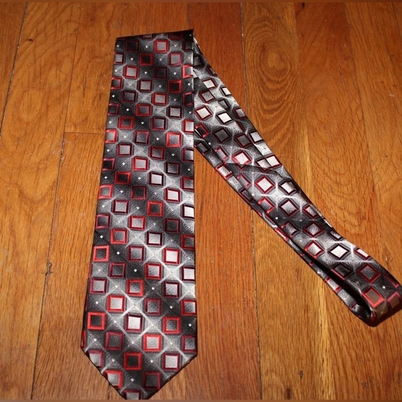 Grey & Red Square Men’s Neck Tie Alexander Julian Colours - Picture 1 of 4